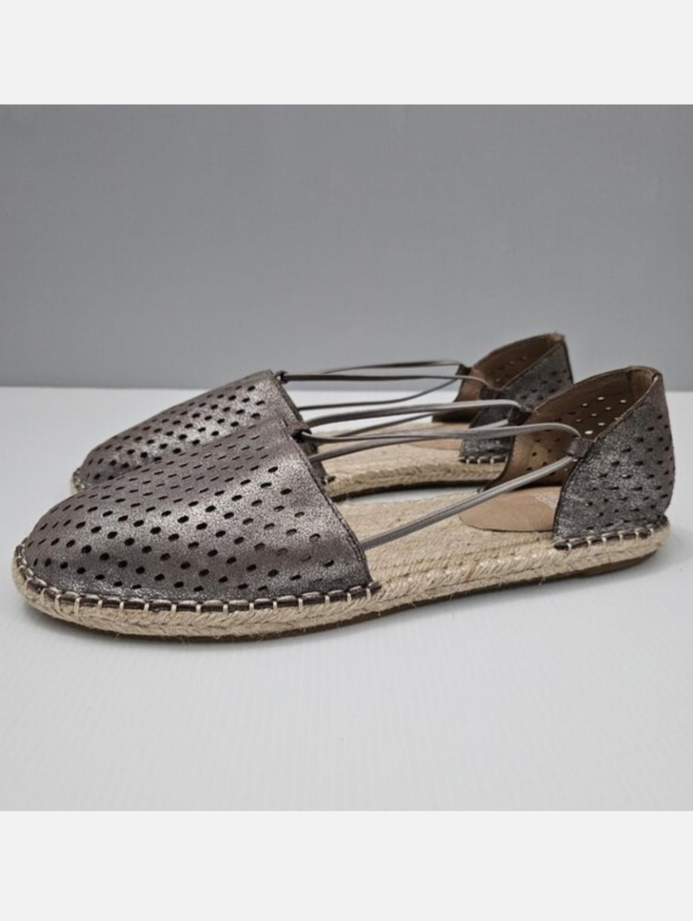 Eileen Fisher Lee 2 Espadrille Flats Womens 11 Metallic Pewter Leather Slip On